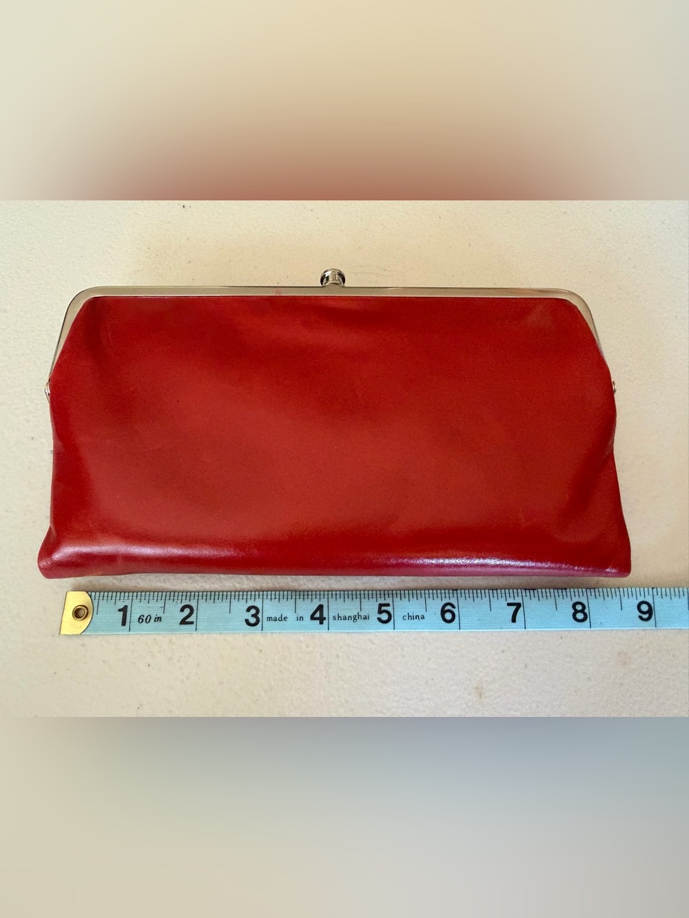 HOBO Red Leather Kiss-Lock Clutch Wallet